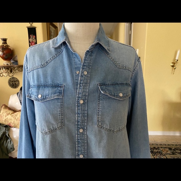 H&M Blue Oversized Jean Shirt Jacket Back Pleat - Picture 3 of 11